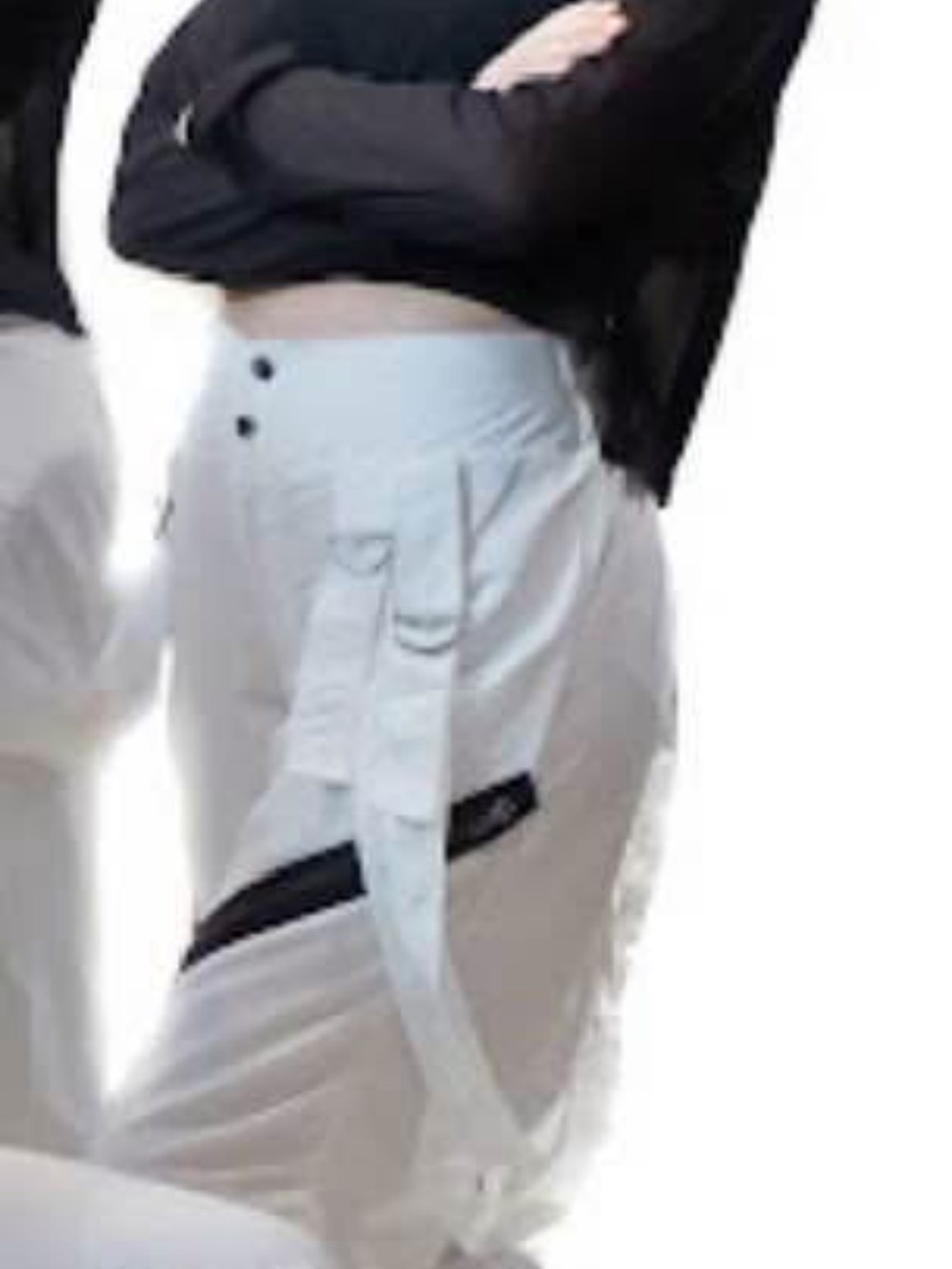 Men's White Cargo Utility Pants with Black Accent
